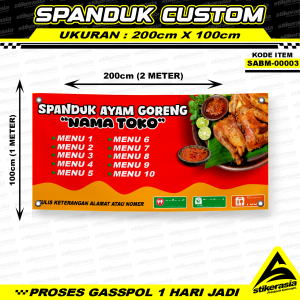 CETAK SPANDUK CUSTOM AYAM GORENG CETAK BANNER PECEL LELE BANNER AYAM GEPREK AYAM KALASAN AYAM SERUNDENG WARUNG MASAKAN PADANG PERCETAKAN SPANDUK PERCETAKAN STIKER PERCETAKAN DTF STIKERASIA