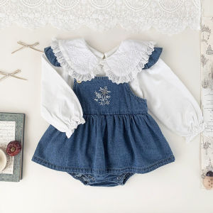 Summer Infant Denim Romper Baby Girl Bodysuit Embroidery Denim Overalls Sleeveless Suspender Ruffle Dress Girls Jumpsuit Clothes2026
