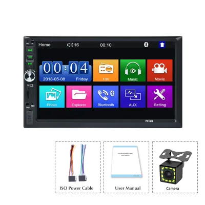 Universal Head Unit Android/iPhone Double Din 7 Inch Bluetooth Audio Car MP3 MP5 Player in Touch Screen Radio Dan Kamera Mundur Mobil LED