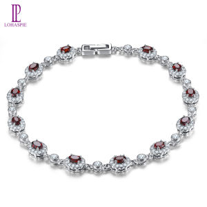 Lohaspie Jewelry 3.5 Carats Real Natural Garnet Bracelets Red Oval Gemstone Garnet Bracelet For Women Solid Sterling 925 Sliver Birthday Gifts