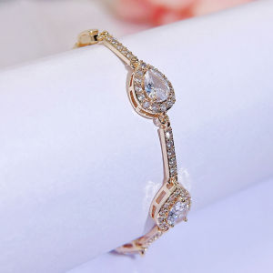SEQUITO Stunning Ladies Jewelry Pave Setting Waterdrop AAA Cubic Zircon Golden Silvery Dazzling Pendant Bracelet Birthday Best Gift B307