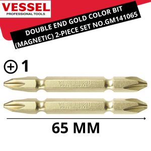 VESSEL Set 2 Pcs Mata Bor Obeng Angin Ph No.2 x 65mm Double End Gold Color Bit Magnetic No.GM142065