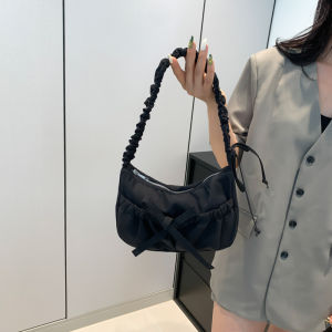 Fashion Bow Shoulder Bag for Women Elegant Solid Color Crossbody Bag with Adjustable Strap for Outdoor and Office
