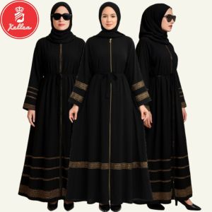 Gamis Abaya Dubai Hitam Maxi Dress Abaya Haura Gold Swaroski Fashion Muslim Wanita Terbaru - XELLEA