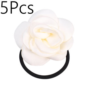 【♡Lovely girls house♡】5Pcs Korean Style Fashion Fabric Camellia Flower Hair Rope for Women Elegant Bow Hair Ties Simple Hair Accessories
