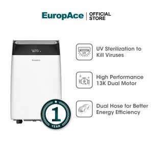 [Upgraded Model] EuropAce 13000 BTU Air Purifying Dual Hose Portable Aircon with WiFI (4-IN-1)  | EPAC13E6UV | 290sqft 99.97% Airborne Particles Removal Smart WiFi