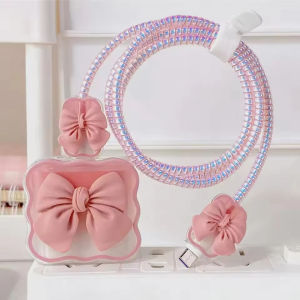 5PCS Charger Cable Protector Pink Bow USB Type C Cable Protector for iPhone 17 16 15 14 13 12 18W/20 PAZU