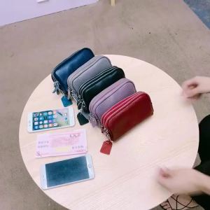 กระเป๋าคลัทช์ผู้หญิงหนังแท้สามซิปกระเป๋าสตางค์หนังวัวรุ่นใหม่กระเป๋าใส่เหรียญกระเป๋าใส่ศัพท์มือถือกระเป๋าคลัทช์แฟชั่นความจุขนาดใหญ่