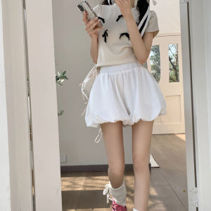 📌Lan กางเกงขาสั้นดอกตูมสไตล์เกาหลีปุยกางเกงขาสั้นอเนกประสงค์ผู้หญิงกางเกงขาสั้นเอวสูงขากว้างกางเกงขาสั้นลำลอง