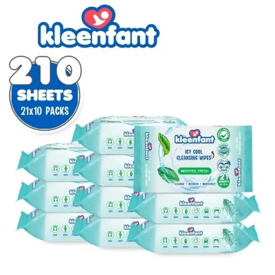 Kleenfant Menthol Fresh Icy Cool Cleansing Wipes 21 Sheets Pack of 10 Power Cooling Wipes Scented