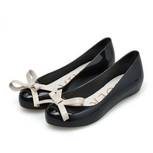 New Summer Jelly Shoes For Women With Bowknot Korean Style Flat Shoes With Internal Height Increase And Shiny Fish Mouth Design