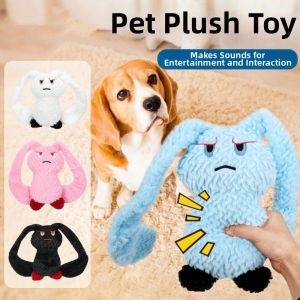 OUTOPEN Long Eared Rabbits Pet Plush Toys Stuffed Animal Bite-Resistant Dog Chew Toys Portable Soft Squeaky Dog Toys Medium Small Dog