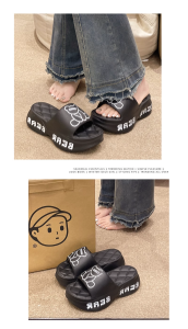 High heel bear 6CM slippers womens summer fashion Diamond lattice EVA thick bottom small height increase sandals outside to wear muffin flip-flops