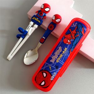 Bộ đồ ăn trẻ em muỗng thép 304 nĩa đũa tập ăn kèm hộp hình hoạt hình cho bé ăn dặm