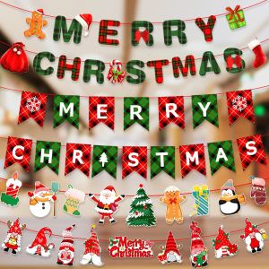 YIXINYIDE1999 Home Decorations Xmas Tree Garland Deer Christmas Banners Snowman Santa Claus Paper Hanging Flags