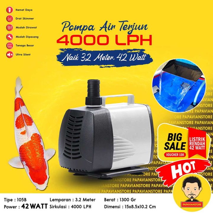 Pompa Kolam Ikan Koi Mesin Air Terjun Celup 4000lph Low Watt