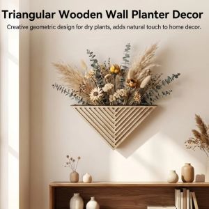 SKJK Modern Wooden Triangle Wall Planter Minimalist Decorative Geometric Flower Pot Creative Handmade Hanging Planter Home Decoration