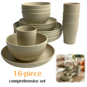 Eco-Friendly 16Pcs Wheat Straw Cutlery Set Unbreakable Dinnerware for Home and Camping