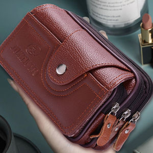 BAGOO Multi-function Old Men Waterproof Fanny Waist Bag PU Leather Mobile Phone Purse Pocket Male Business Casual Outdoor Travel Belt Bum Pouch