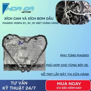 Xích Cam & Xích Bơm Dầu Piaggio Vespa Chính Hãng - Cho Động Cơ 2V 3V 3V IGET Thép Hợp Kim Thay Đồng Bộ