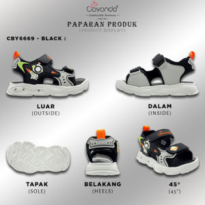 Cavando Kids Shoe CBY6669/CBY6670 Black/Navy - Kasut Kanak-Kanak Kasual Ringan Selesa