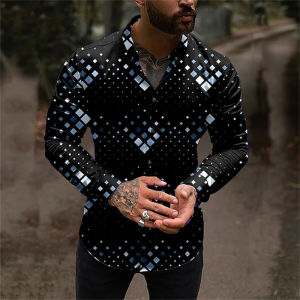 Mens shirt graphic cube 3D printed shirt casual long sleeve button top clothing fashion design party ball shirt summer 6XL