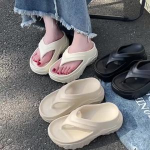 [Free Shipping] New Summer Flip-Flops with Platform Sole High-Heeled Slippers for Women Height-Increasing Thick-Soled Beach Shoes Wedge Heel Lazy Sandals for Women