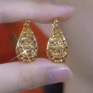 Fashionable Ring Gift 高级感咖色镶钻镂空圈圈耳环女 年新款潮小众设计轻奢气质耳圈