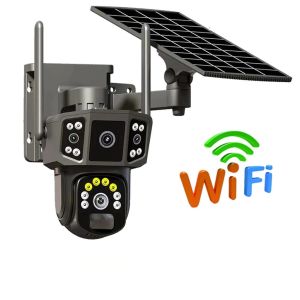 V380 Pro12MP Solar CCTV Cell Camera Dual lenses three-screen Night Color waterproof connect to phone