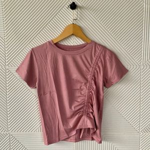 kaos polos lengan pendek serut samping kiri wanita/t-shirt/atasan o-neck wanita/kaos spandek rayon