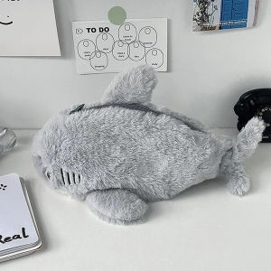 hananre Cute Plush Shark Pencil Case Student Stationery School Supplies Kawaii Doll Back To School Storage Bag Pen Bag Stationery