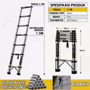 Tangga Lipat Aluminium Tangga Teleskopik 2.7M/3.9M/4.3M/5.1M Telescopic Ladder tangga lipat
