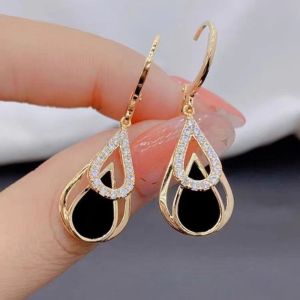 XINSU38 Black Crystal Drop Earrings Double Layer Hollow Ear Hook Korea Luxury Ear Buckle Gift
