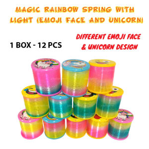 12 Pcs Magic Rainbow Spring With LED Light (Emoji Face & Unicorn Sticker) 表情包与独角兽彩虹色弹簧 *READY STOCK*
