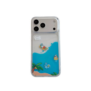 Floating Swim Duck Liquid Case for iPhone 17 16 15 Pro Max Shell Moving Decor Blue Water Hard Phone Cover Para Funda Clear Coque