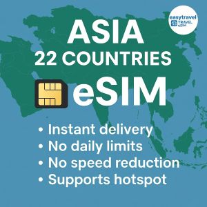 Asia eSIM 22 Countries | 5G/4G High Speed Data | Supports Hotspot | 3GB-30GB | Laos eSIM Sri Lanka Cambodia