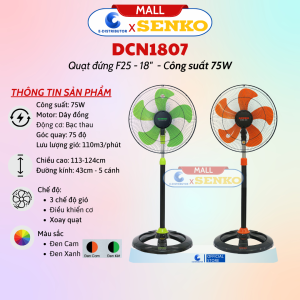 Quạt Đứng Công Nghiệp Senko DCN1809 (Lồng Quạt Mạ Crom) - Quạt Đứng DCN1807 (Lồng Sắt) - 75W - Hàng Chính Hãng - Bảo Hành 24 Tháng