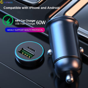 60W PD Quick Charge 30W QC4.0 3.0 Car Charger Type C Fast Charger Charge Adapter Car Fast Charging compatible for Xiaomi Huawei Samsung