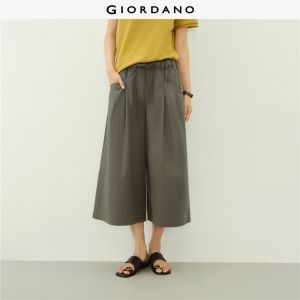 Giordano Women Drawstring waist wide leg cropped pants Free Shipping 18426105