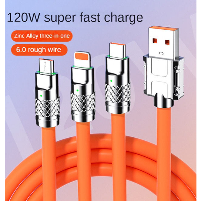 Original 6A Liquid Silicone USB Charging Cable 1M PD 120W Zinc Alloy