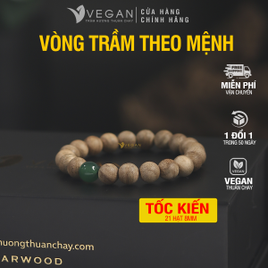 Vòng tay VEGAN Trầm Hương tốc kiến Mệnh Mộc mix đá xanh lục 8mm