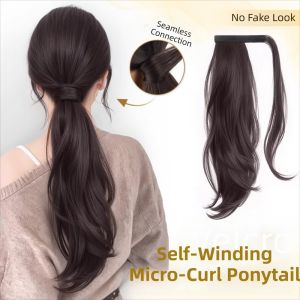 NO4 PANDA Hair Extension Long Slightly Curly Ponytail Clip Ins Synthetic Layered Ponytail Hairpiece Elegant Headwear Wrapped Around Ponytail for Women