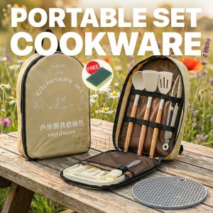 Portable Cookware Set with Carrying Bag 12PCS Outdoor Kitchenware Kit for Camping Picnics & Travel Cooking