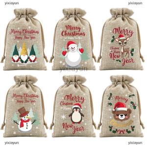 [COD] yixiayun 6 Pcs Christmas Small Burlap Bags With Drawstring Burlap Gift Bags Christmas Treat Sacks Gift Wrapping Bags