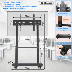 TV Stand with Wheels Adjustable Removable Floor Mount Fits 32-75 Inch Monitors 360 Degree Rotation Vertical Cart Mobile TV Stand with Tray Maximum Load 200KG