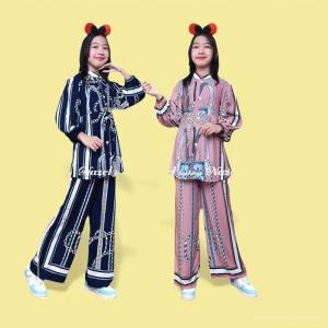 Stelan Anak Perempuan Motif Rantai Yang Elegan Dan stylis Dengan Lengan Balon Terbaru.BQ