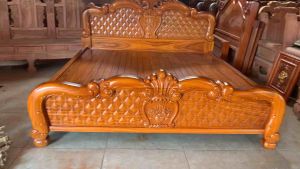 Giường hồng hoa lá tây gỗ gõ