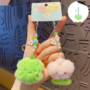 XEANG ดีไซน์การ์ตูน ห่วงกุญแจตัวอักษรดอกไม้ น่ารัก ลูกปัด คีย์เชนคู่รักตัวอักษร ของตกแต่ง คาวาอี้ จี้กระเป๋าดอกไม้ขนฟู ของขวัญสำหรับเด็กผู้หญิง
