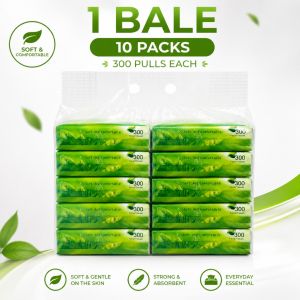 Organic Green Tea Facial Tissue Paper Towel 3 Ply(300 Sheets 10 Packs)Soft & Strong Virgin Wood Pulp