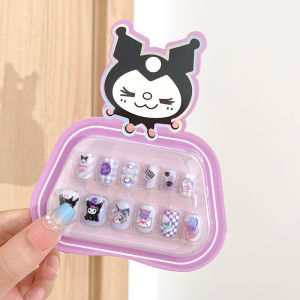 ZEEMIN 5D Cartoon Sanrio Kids False Nails Cute Kuromi Hello Kitty Cinnamoroll Children press on nails Patch Holiday Girl Fake Nail Tips